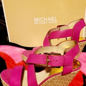 Michael Kors, Fuschia, Wedge Sandals
